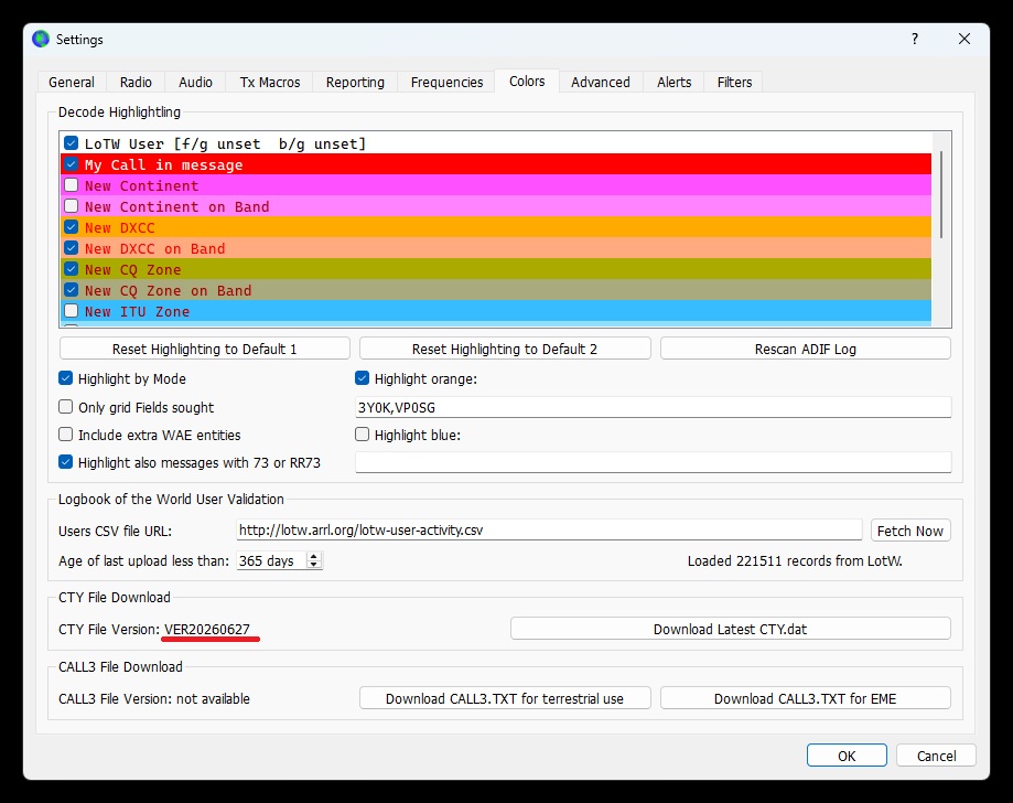 WSJT-X Color tab